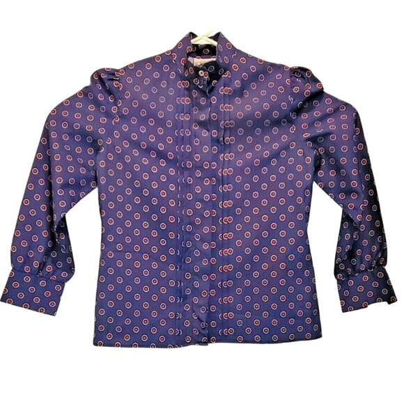 Santu Tops - Vintage Santu Women's Banded Neck Red, White & Blue Puckered Sleeve Blouse